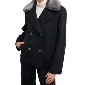 NEW FLEURETTE merino shearling collar peacoat in black